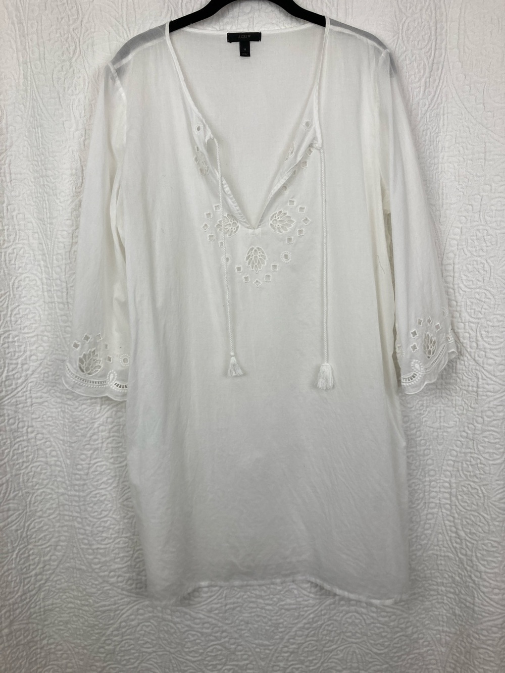 J. Crew White Embroidered Eyelet Lightweight Tunic/Swim Cover sz Medium